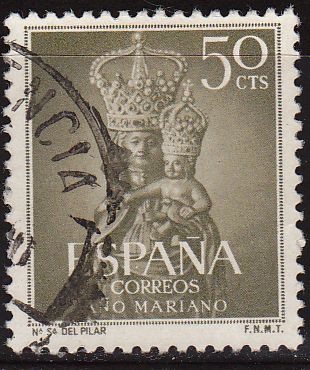 Z Vendido ESPAÑA 1954 1136 Sello Año Mariano Ntra. Sra. del Pilar Zaragoza Usado Espana Spain Espagne Spagna Spanje Spanien 